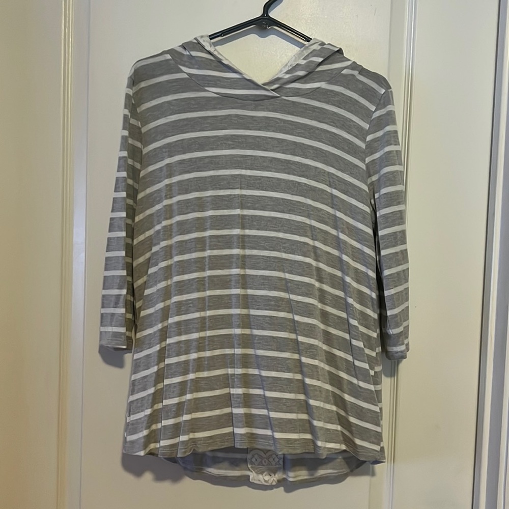 Gray stripped lace hoodie